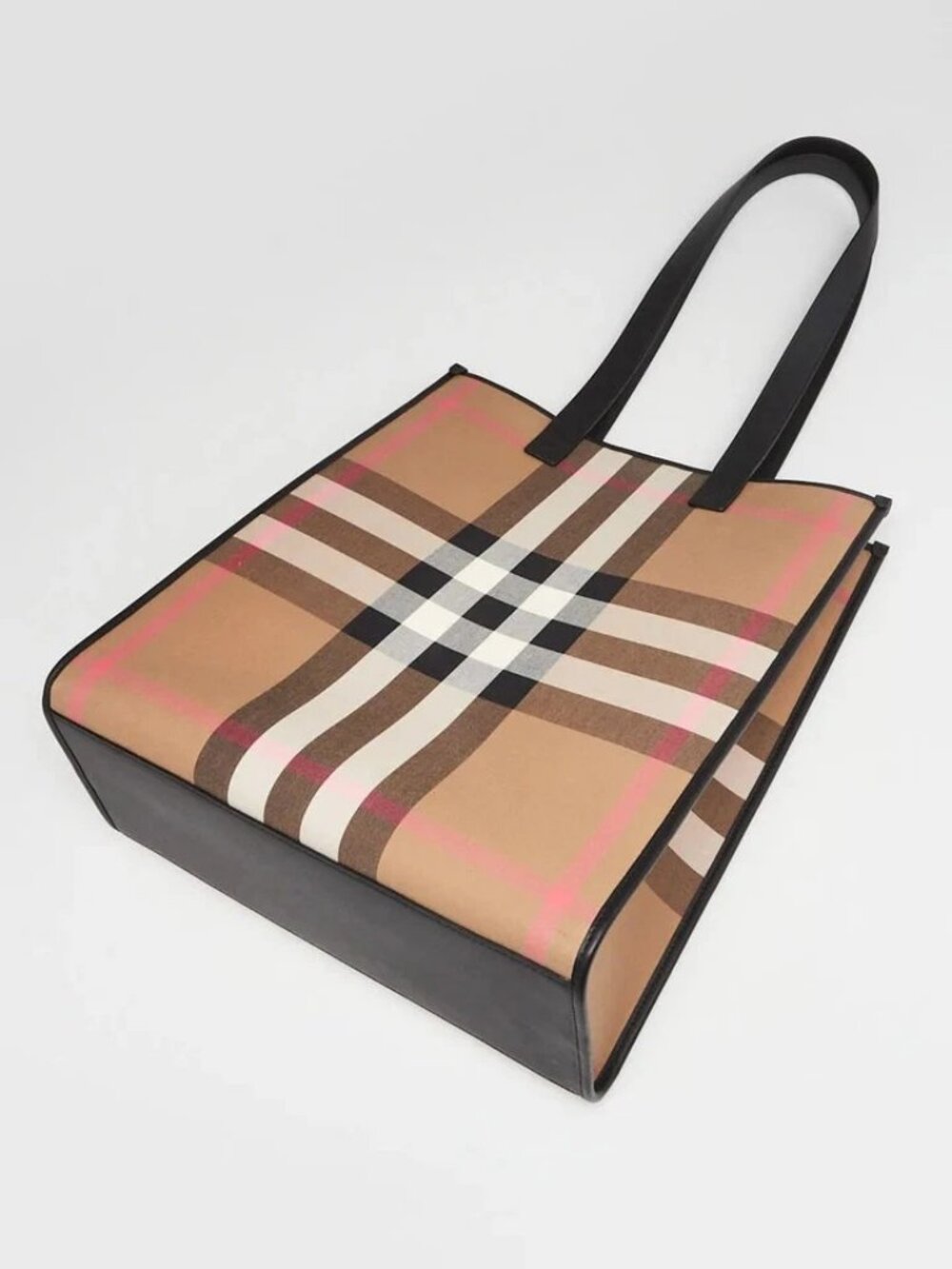 Burberry Taupe Brown Canvas/Leather Check Vertical Tote Bag - Picture 3 of 9